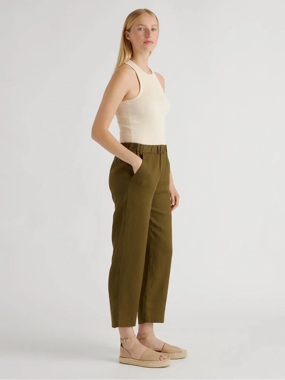 Quince Women's 100% European Linen Pants - 25 / Martini Olive / S